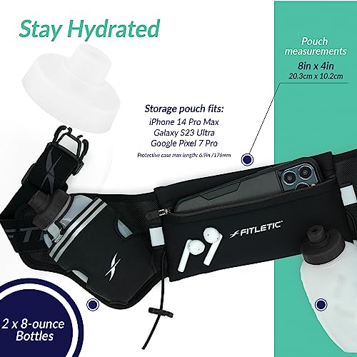 Hydration Running Belt with Water Bottles - S/M (24"-34") - Black