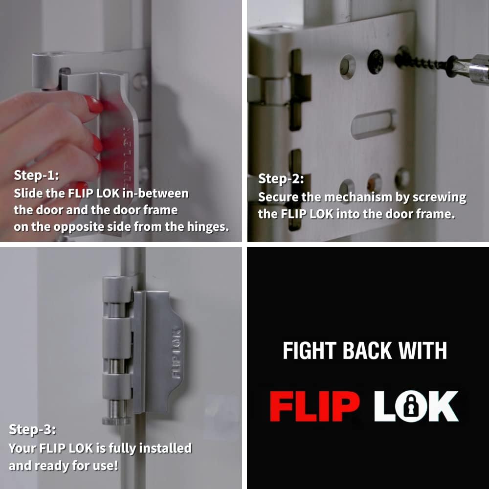 FlipLok Keyless High Security Door Lock - 10X Stronger Than Deadbolt, Silver