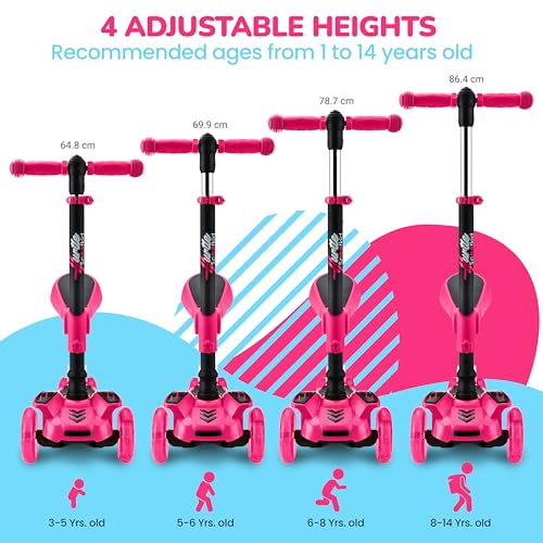 3-Wheeled Kids Scooter with LED Lights, Adjustable Handlebar & Foldable Seat