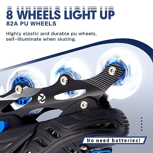 Kuxuan Adjustable Kids & Youth Inline Skates with Light Up Wheels - Blue, Large