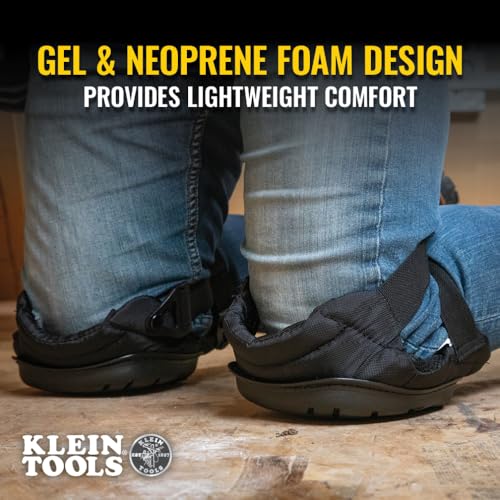 Klein Tools 60895 Knee Pads for Men and Women, Heavy Duty Semi-Round Stabilizer Gel Knee Pads with Adjustable Elastic Straps, for Construction, Flooring, Gardening, Black