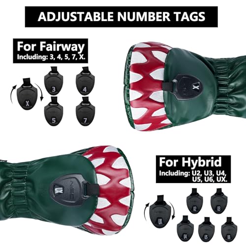 Gbourly Golf Club Hybrid Headcover with Tyrannosaurus Rex Design, P/U Leather, Interchangeable Numbers U2-U6