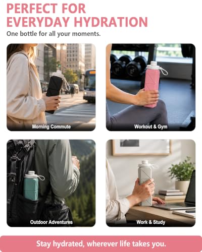 Collapsible Silicone Travel Water Bottle 21oz - Pink