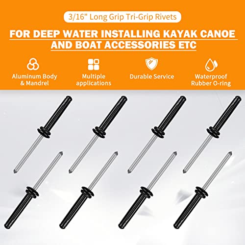 Tri-Grip Kayak Rivets with Waterproof O-Rings - 20 Pcs