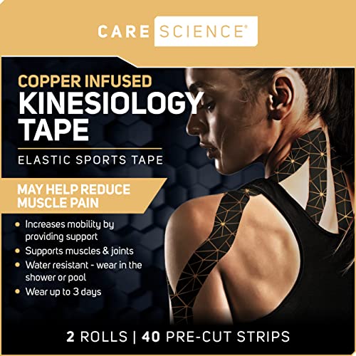Copper Infused Kinesiology Tape - 40 Precut Strips & 2 Rolls
