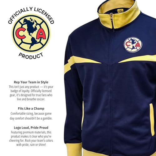 Club America Soccer Track Jacket - Unisex Adult - Navy Yellow Stripe, Large