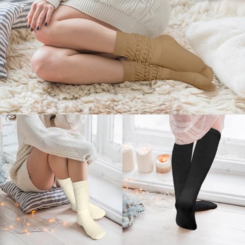 Women Slouch Socks 8 Pairs Long Knee High Boot Socks Thick Cotton Scrunch