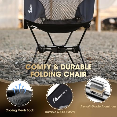 MOON LENCE Black Portable Camping & Backpacking Folding Chair - 4th Gen Ultralight, Compact, 330LBS Capacity
