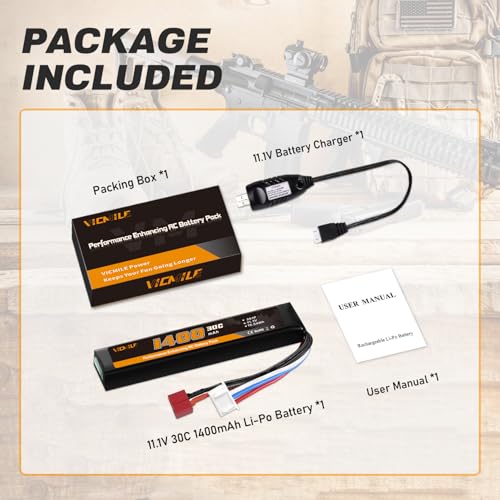 11.1V 1400mAh Airsoft Battery with Dean-Style T Plug & USB Charger