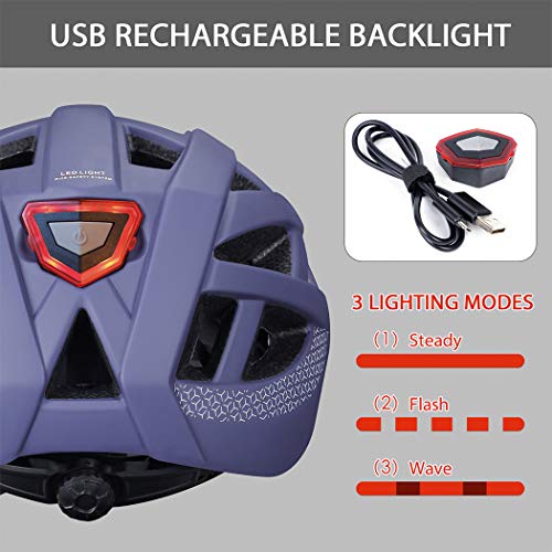 Bike Helmet with Light - Matte Purple, M (55-58cm) - Safe & Lightweight