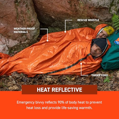SOL Emergency Bivvy XL with Rescue Whistle - Reflective Survival Blanket & Shelter, Orange, 84x60 Inches
