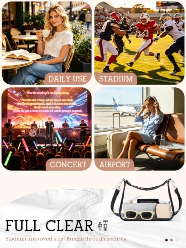 Clear Stadium Bag - PVC Waterproof Purse with Adjustable Strap - Black