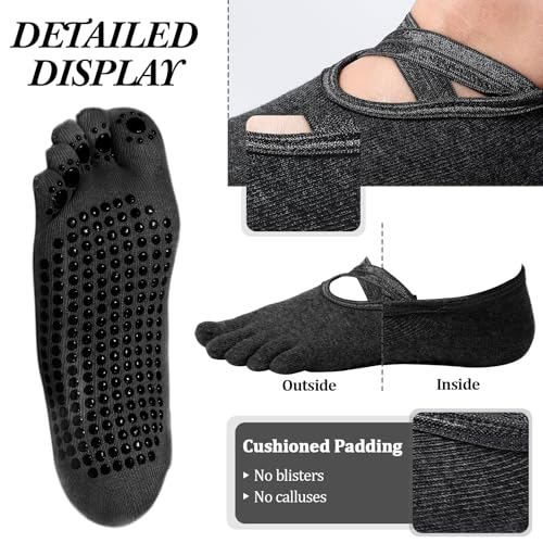 SATINIOR 7 Pairs Women’s Yoga Toe Socks with Grip - One Size, Black