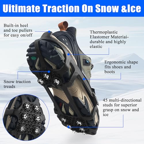 Ice Cleats with 9 Studs for Snow & Ice - X-Large (Women 11.5-14, Men 10.5-13)