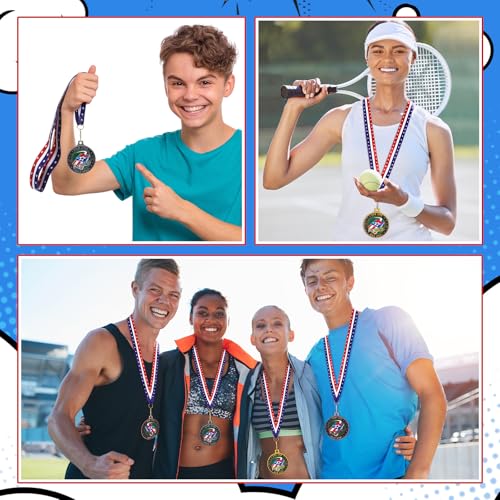 Loetere 3-Pack Metal Fusion Medals for Cornhole, Soccer, Sports Tournaments - 2-inch Award Ribbons Set, 1st 2nd 3rd Place Medals with Embossed Designs