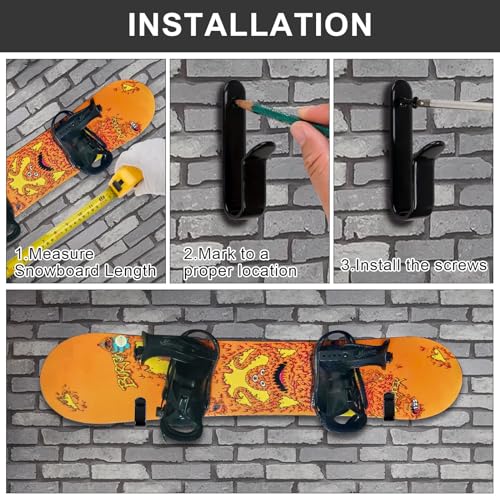 Heavy-Duty Snowboard Wall Mount Clips - 2 Pack Display Stand