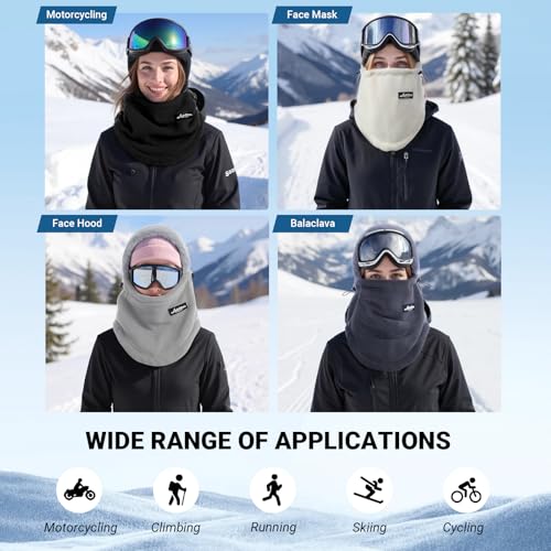Women's Winter Fleece Balaclava Ski Mask - Windproof Neck Warmer - Beige