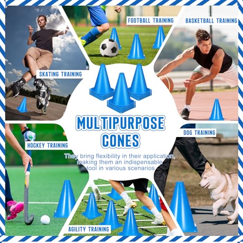 30 Pack 7 Inch Blue Plastic Traffic Cones for Sports Training
