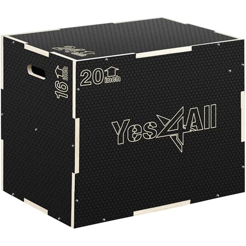 3-in-1 Non-Slip Wooden Plyo Box - 24" x 20" x 16" - Black