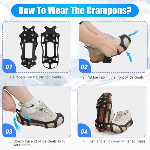 Ice Cleats for Shoes and Boots - Non-Slip Traction Crampons, Large