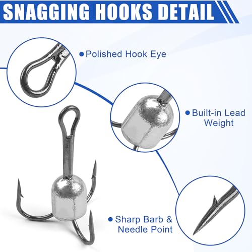 Heavy Duty Snagging Treble Hooks - 5/0 (1oz), 4pcs for Fishing