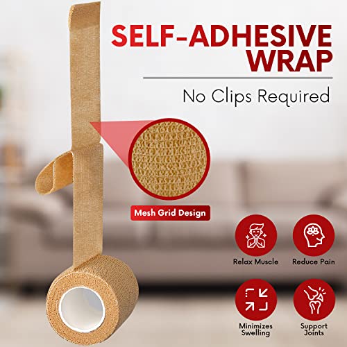 HEALQU Self Adhesive Bandage Wrap - 12 Rolls 2in x 5yd Cohesive Tape
