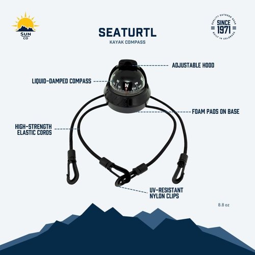 Sun Company SeaTurtl Kayak Compass - Full-Size Mountable Marine Compass with Adjustable Hood