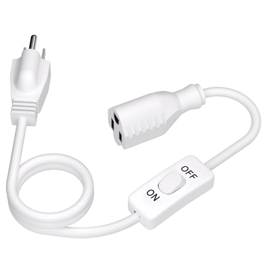 Muelnmey Extension Cord with Switch On/Off 3 Prong,1625W 18AWG White Indoor Power Cord,3A 125V NEMA 5-15P to NEMA 5-15R Grounded Plug Receptacle 3FT