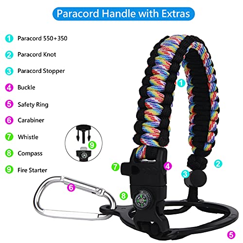 Paracord Water Bottle Handle Strap with Safety Ring & Carabiner
