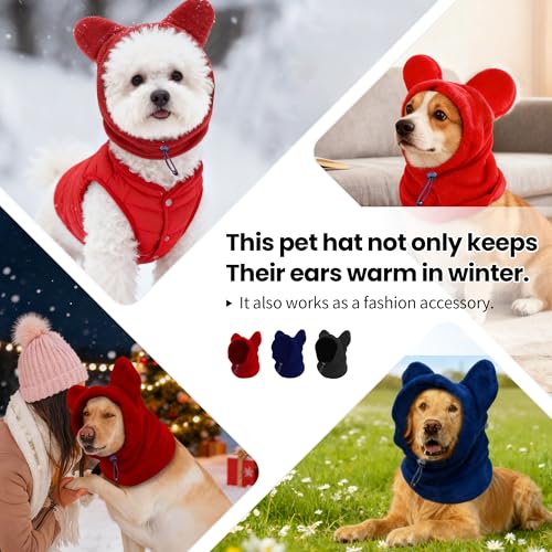 Dog Snood with Ear Protection - Fleece Neck Warmer, Red, Medium