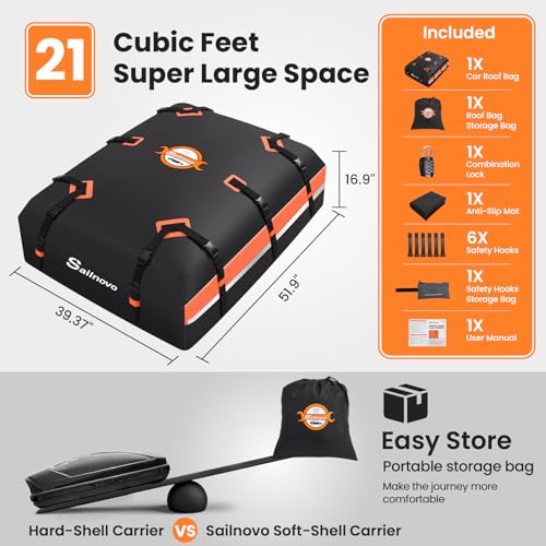 21 Cubic Feet Waterproof Car Rooftop Cargo Carrier Bag - Heavy Duty