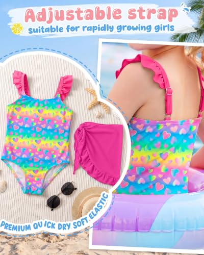Girls' One Piece Quick Dry Swimsuit - Rainbow, 5-6 Years