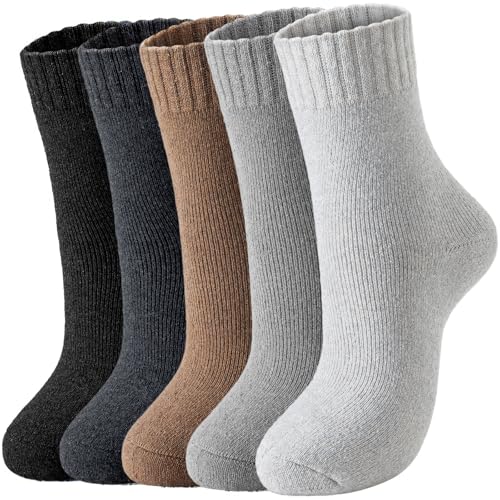 Winter Wool Socks for Women - Thick Warm Vintage Crew - Grey, White, Black, Khaki, Light