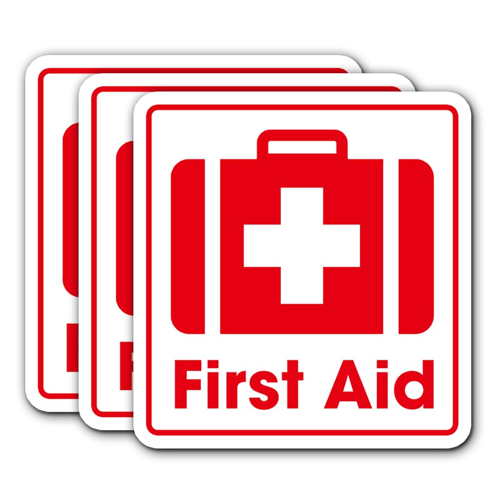 FALIMITLESS First Aid Sticker for Home 3Pcs First Aid Sign Sticker Vinyl Waterproof Decals for kit Boxes, Notebook, Tumbler, Laptop and Water Bottle