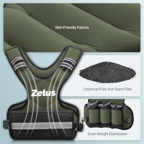 ZELUS Adjustable Green Weighted Vest for Men Women 4-10 lb Workout Gear