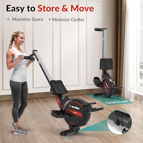 Magnetic Rowing Machine for Home - 32 Levels Resistance, 350 LBS Capacity, Black Red