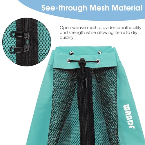 WANDF Mesh Swim Bag for Swimmers - Mint Green Medium Beach Backpack