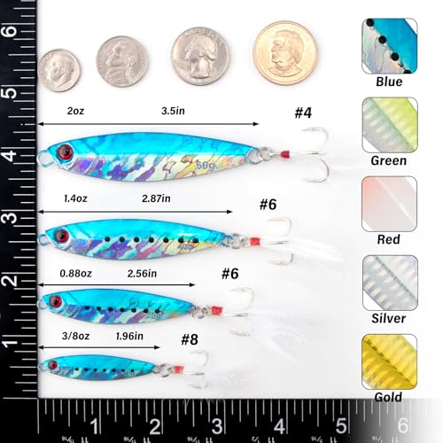 Dr.Fish Long Casting Metal Jigging Spoon Saltwater & Freshwater Lures - 0.88oz, Hook #6, Diamond Shape