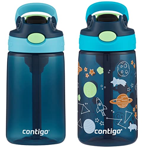 Contigo Kids Water Bottle 14oz Blueberry & Cosmos Pack of 2 - Spill-Proof Straw