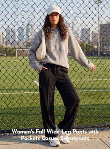 Aleumdr Women’s Wide Leg High Waisted Sweatpants in Black (Large)
