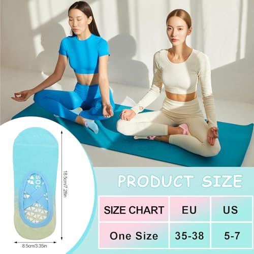 Pilates Socks for Women - 6 Pairs Gradient Cotton Yoga Socks with Straps