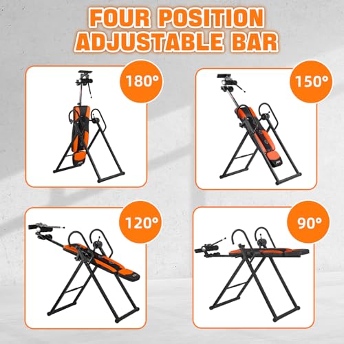 Inversion Table with Heat & Massage - Orange/Black, 350 lbs Capacity