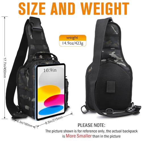 Dovesun Small Fly Fishing Backpack Sling Pack - Black Patterned, 17.7 x 8.5 x 5.7in (No Tackle Box)