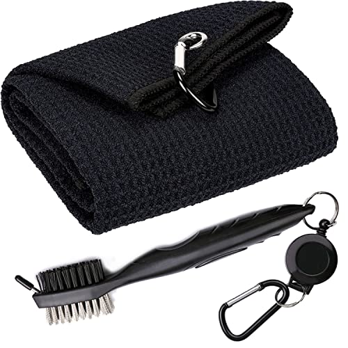 Golf Towel & Groove Cleaner Brush Kit - Black Towel + Black Brush