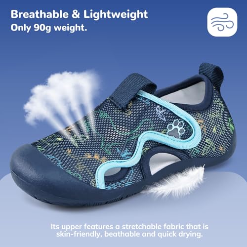 WateLves Toddler Dinosaur Water Shoes - Kids Quick Dry Barefoot Beach Sneakers, Non-Slip Aqua Shoes for Hiking & Swimming, 7 Toddler