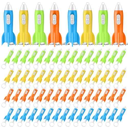 200 PCS Helicopter Mini Flashlight Keychain,Rocket LED Flashlight, Mini Flashlights In Bulk Colorful Small LED Flashlights Keychain Astronaut Party Favors for Kids