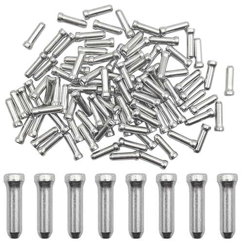 100 Pcs Bicycle Cable End Caps - Aluminum Alloy Wire Crimps - Silver