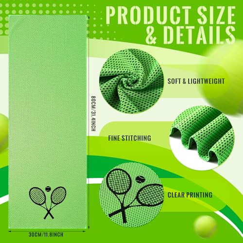 Tennis Cooling Towels Bulk - Microfiber Sports Towels for Hot Weather, 12-Pack 32x12 Inches - Tennis Theme
