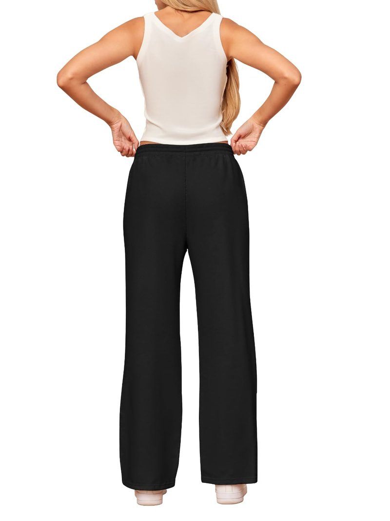 IPMQ Womens Sweatpants Cotton Lounge Pants Wide Leg Drawstring Joggers Fall Athletic Outfits with Pockets 2025 Black