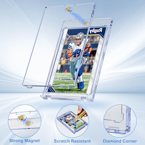100 Pcs Magnetic Card Holders for Trading Cards - UV & Scratch Protection, 35pt Thick Cards, Clear Acrylic Display Case
